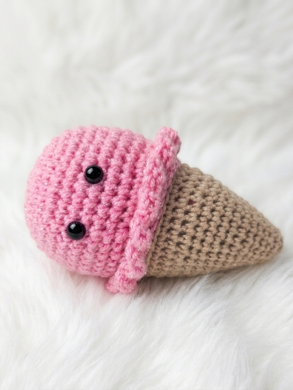 Handmade Pink Crochet Ice Cream Plush Toy - Picture 3 of 3